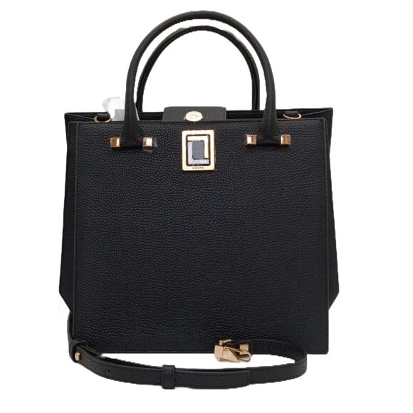 Origami Tote Black Leather Handbag Luana Italy NWT - Picture 1 of 8